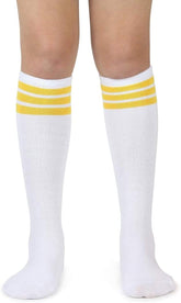 Three Stripes Cotton Fashion Knee High Socks (Pair), Women Small Size Socks Size 7-9.
